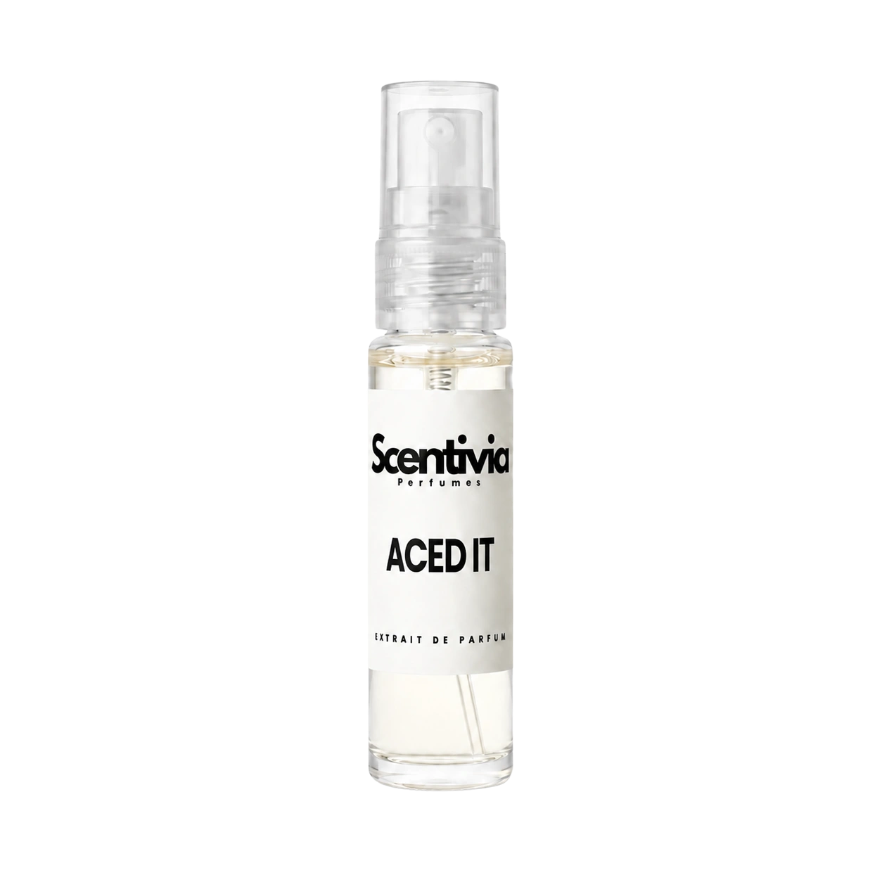 Aced It 10 ml perfume bottle with clear spray cap and Scentiva label