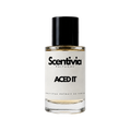 Aced It perfume bottle with black cap, Scentivia label and glass base