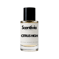 Scentvia perfume bottle with black cap, gold liquid, front label visible