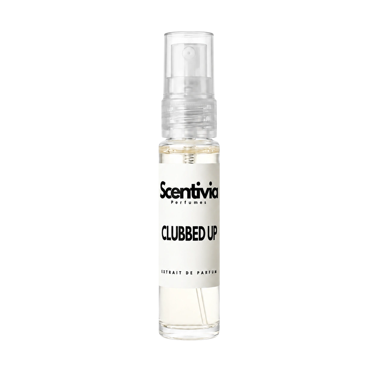 Perfume spray bottle with clear vial and white label, 10 mL, Clubbed Up