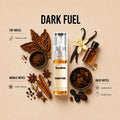 Dark Fuel 2ML perfume bottle by Scentivia Perfumes with tobacco leaf, exotic spices, vanilla and dried fruits