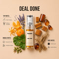 Deal Done 2ML perfume bottle by Scentivia Perfumes with fresh orange, lavender, geranium leaf, cardamom, amberwood and vetiver