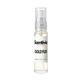 Perfume bottle, clear plastic spray with Gold Flex label and Sentiva branding