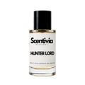 Hunter Lord eau de parfum bottle, clear glass with black cap and gold liquid