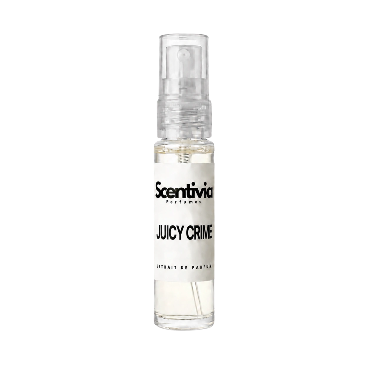 Perfume bottle for Juicy Crime 10 ml, clear glass with spray pump