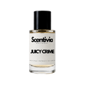 Juicy Crime perfume bottle, black cap with clear glass and gold liquid