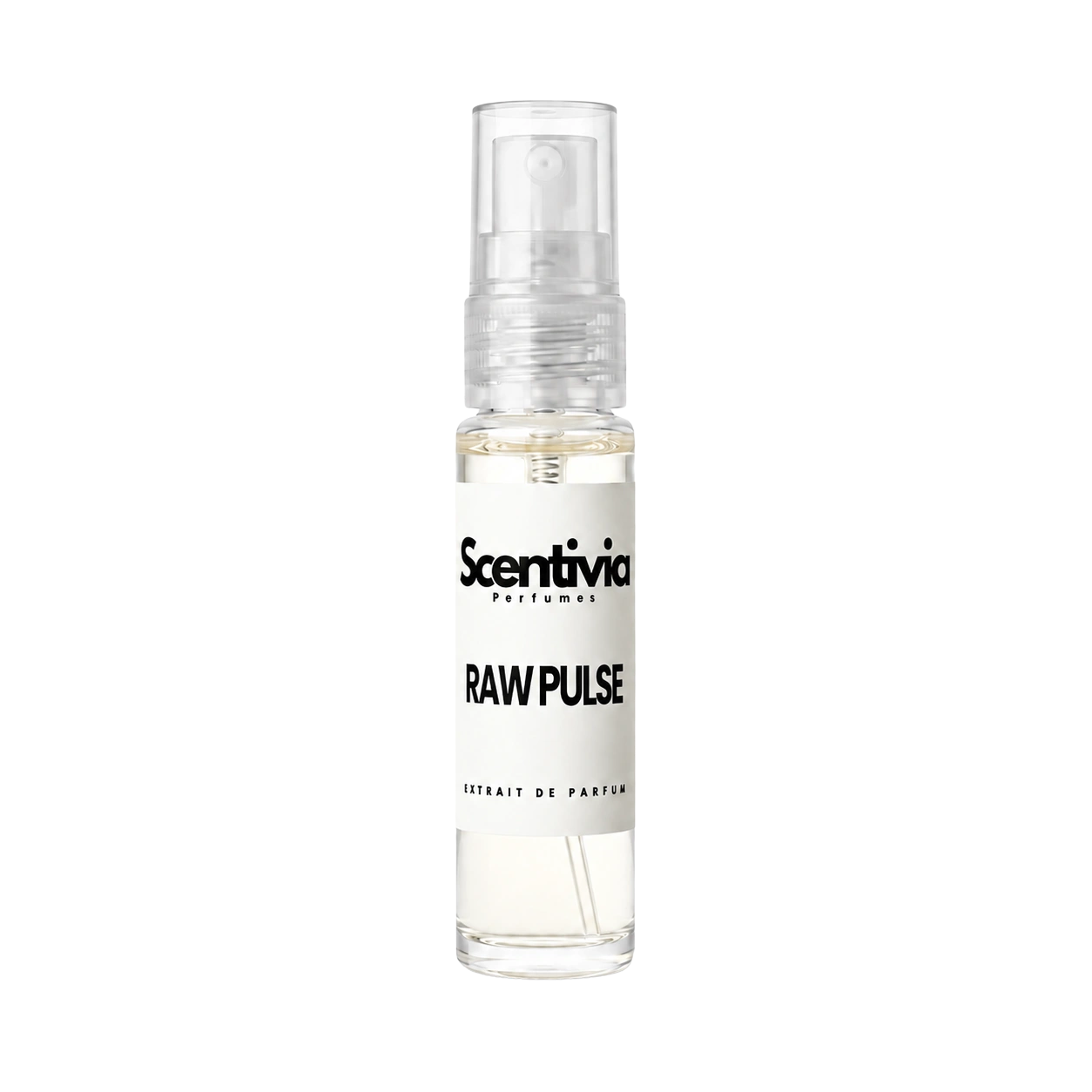 Raw Pulse 10ml perfume bottle with clear spray pump and light liquid