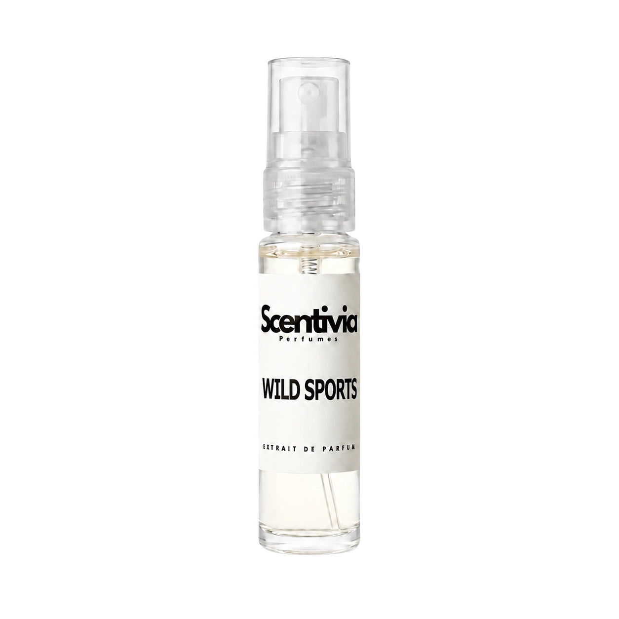 Wild Sports perfume spray bottle, clear 10 ml vial with pump nozzle
