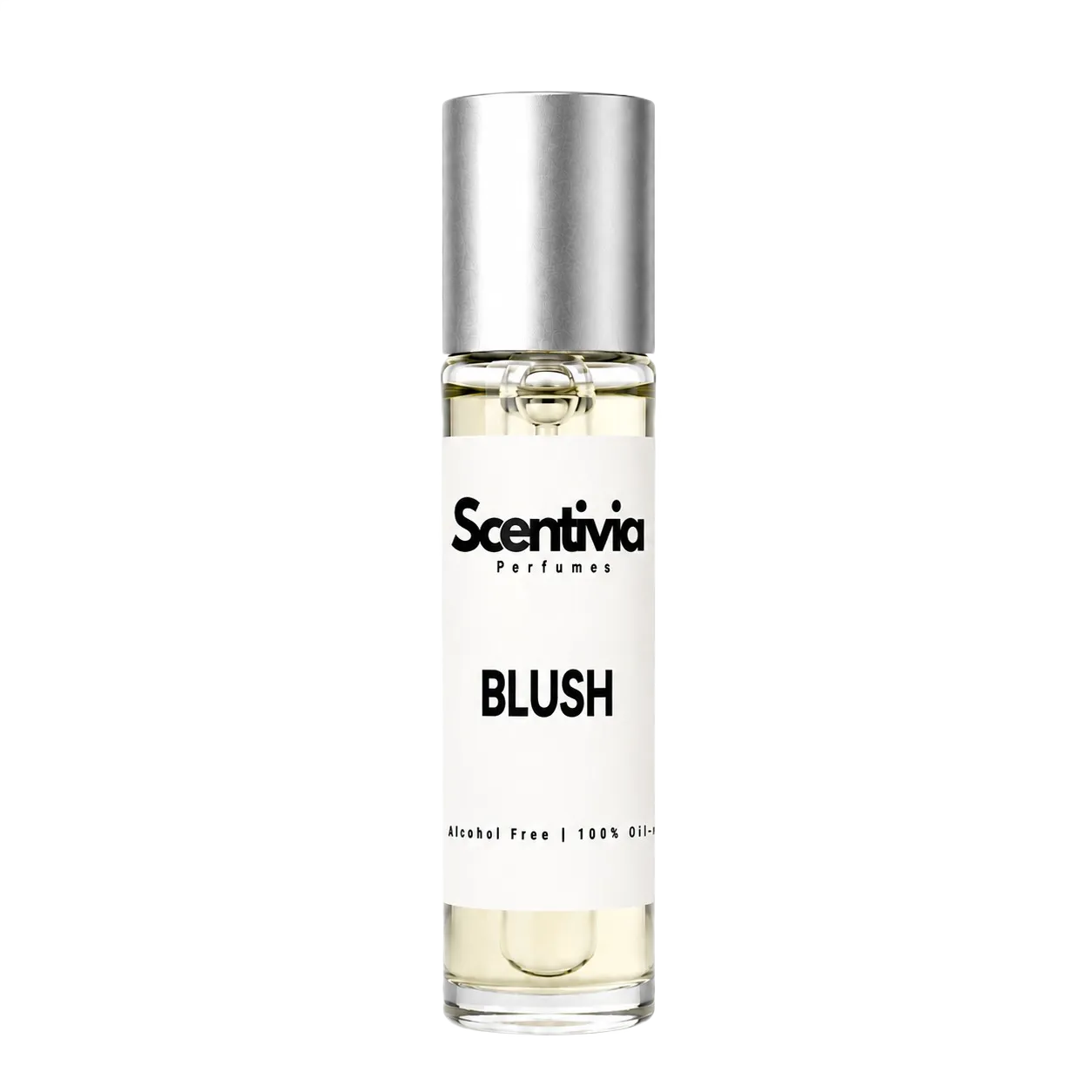 Scentvia Blush roll-on perfume bottle, silver cap and clear glass, 10 mL