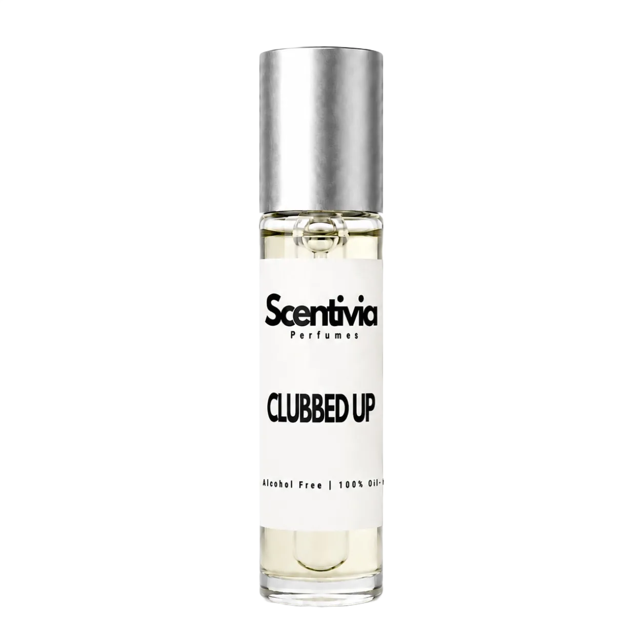 10 mL roll-on perfume bottle with silver cap and Scentivia Clubbed Up label