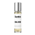 Roll-on perfume bottle with silver cap and glass body, labeled Scentvia Deal Done