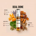 Deal Done 10ML perfume bottle by Scentivia Perfumes with fresh orange, lavender, geranium leaf, cardamom, amberwood and vetiver