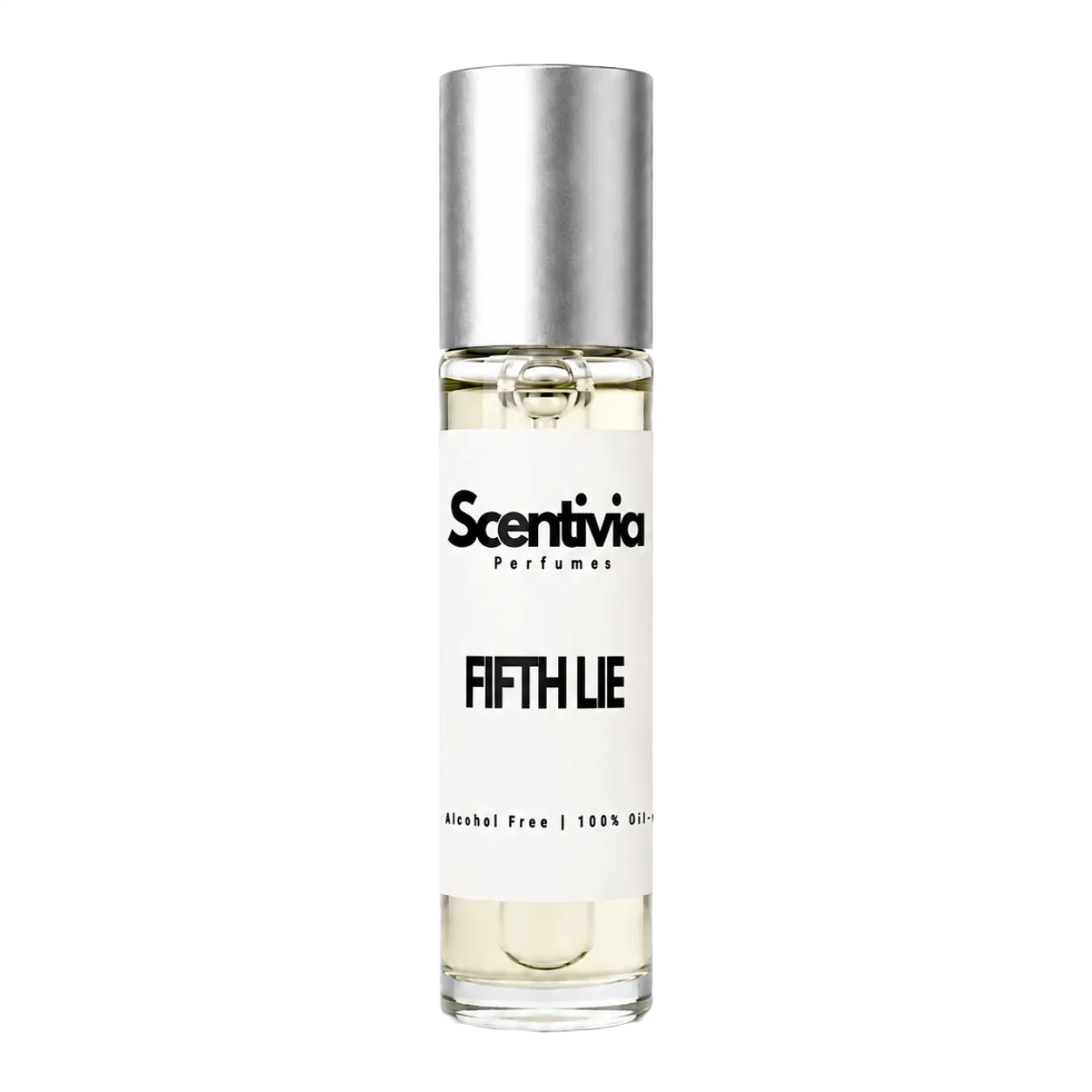 Fifth Lie 10ML roll-on perfume bottle with silver cap and Scentvia label