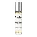 Roll-on perfume bottle with silver cap and clear liquid, Scentivia label