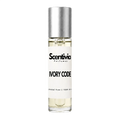 Ivory Code roll-on perfume bottle with silver cap and glass body, Scentvia label